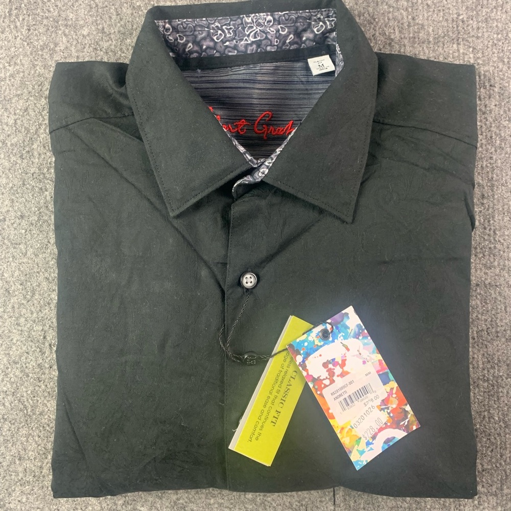 Robert Graham Classic Fit Mens Cotton Long Sleeve Flip Cuff Dress Shirt Sz M NWT